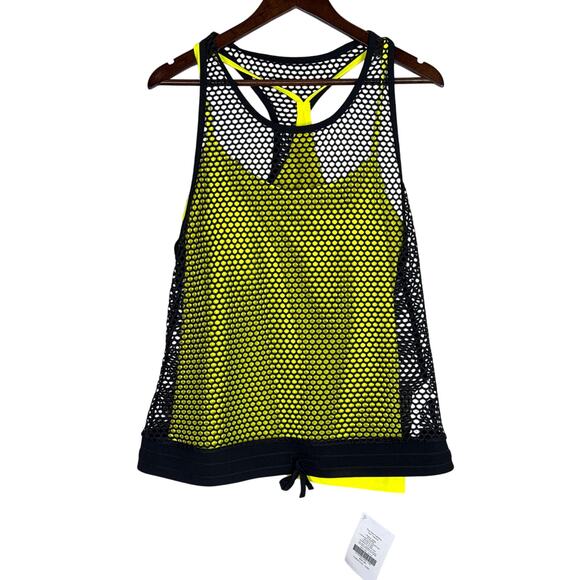 NWT Fabletics Neon Carly Workout Tank and Fishnet Cover XL Neon Yellow #3405 - Picture 2 of 14